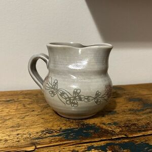 Elegant Floral Gray Ceramic Pitcher